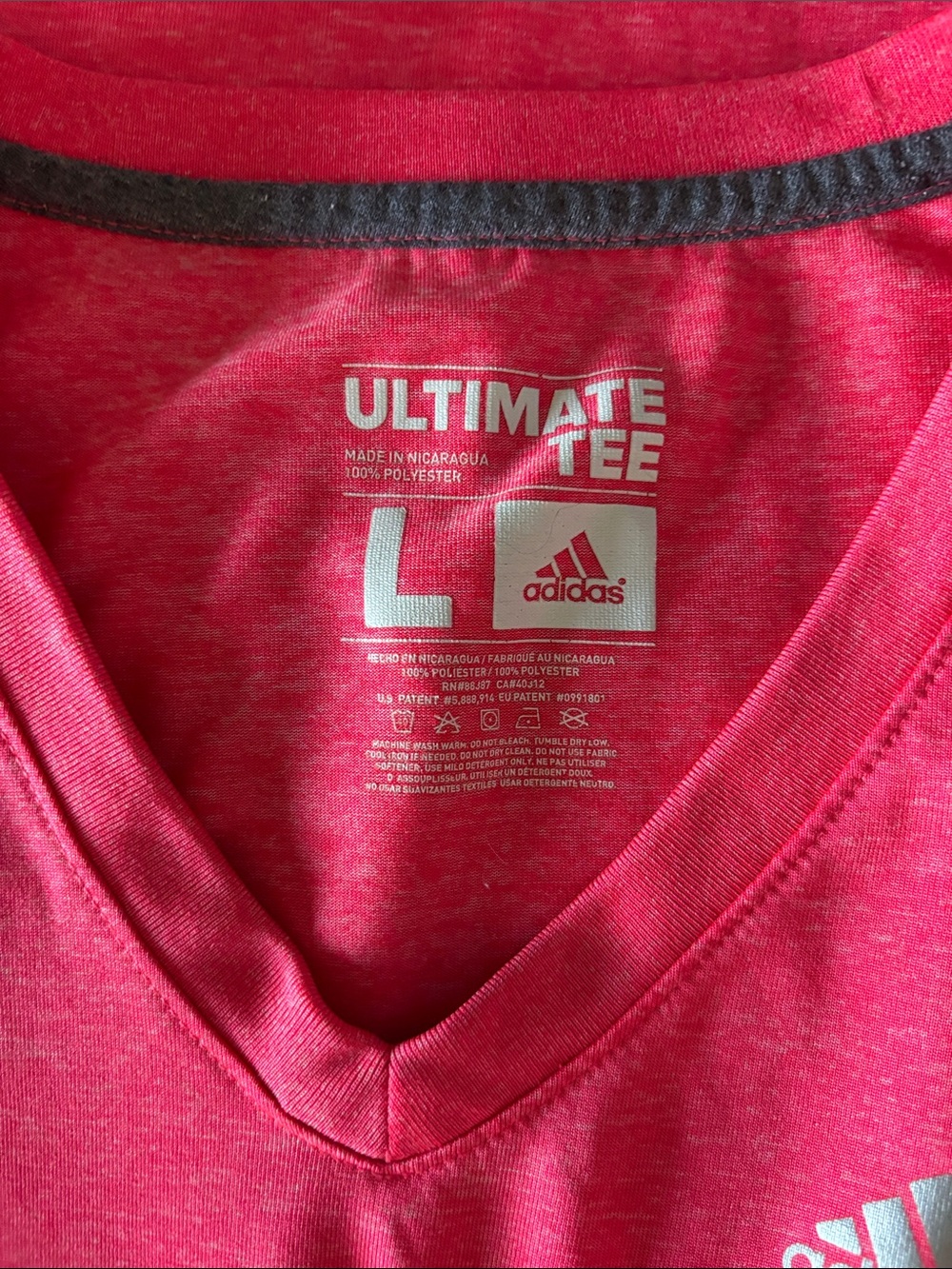 Adidas Activewear Performance Tee Pink Coral V Neck Workout Shirt - Large - Picture 7 of 8